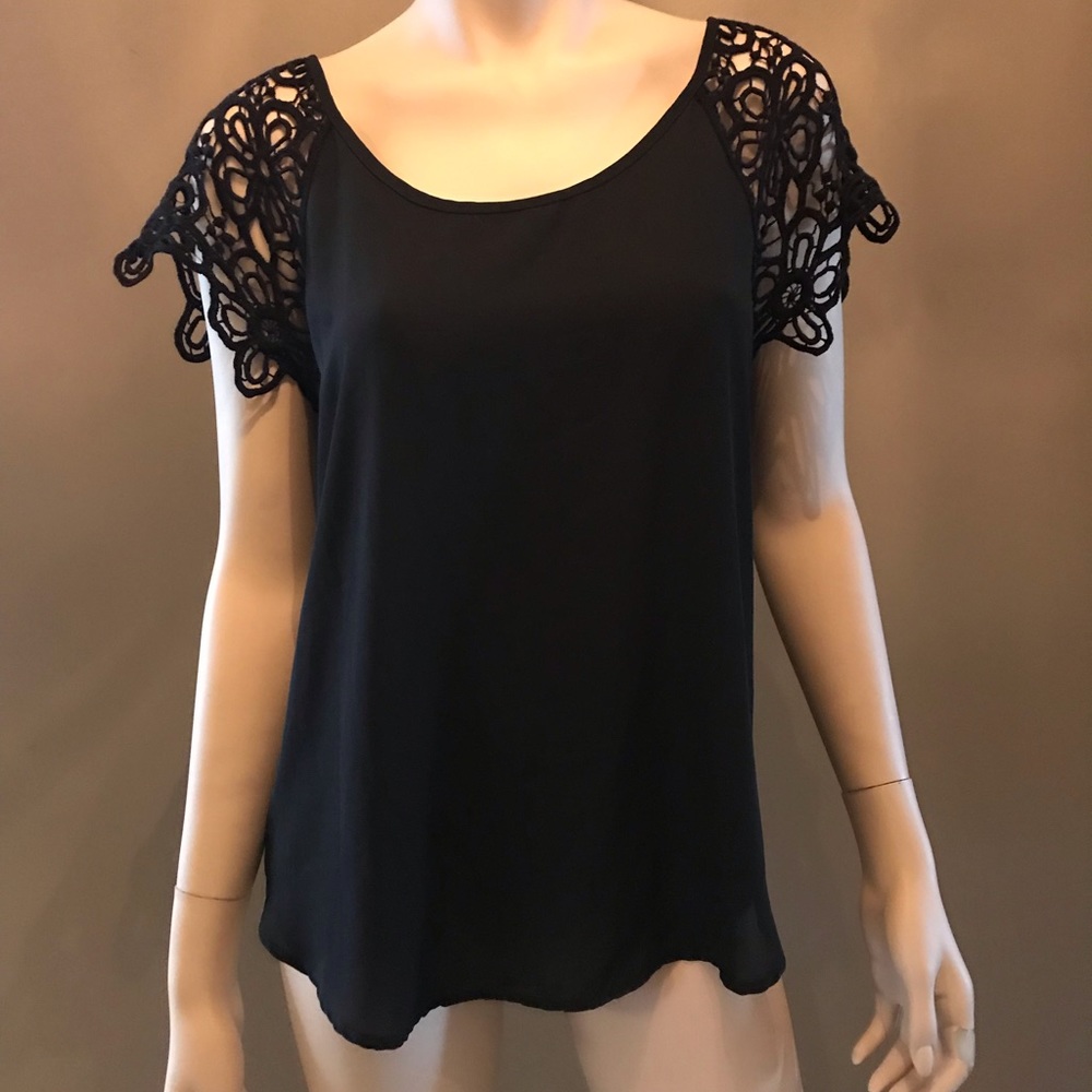 Black blouse with crochet sleeves